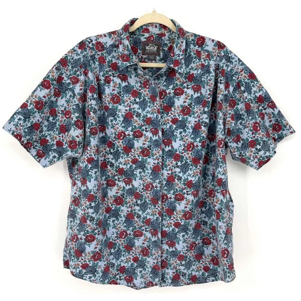 Vtg WOOLRICH Floral Roses Button Front Shirt Women's XL Hidden Buttons Cotton
